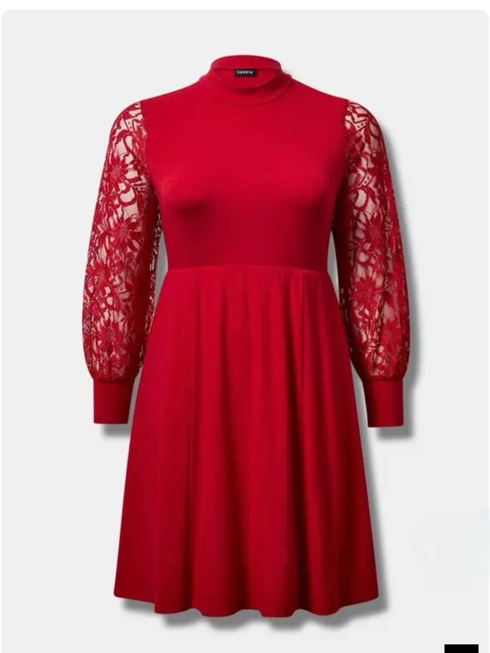 NWT Torrid Red Lace-Sleeve Long Sleeve Fit & Flare Dress